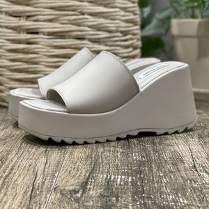 Steve Madden Pepe30 Natural Leather Platform Wedge Slide Sandals